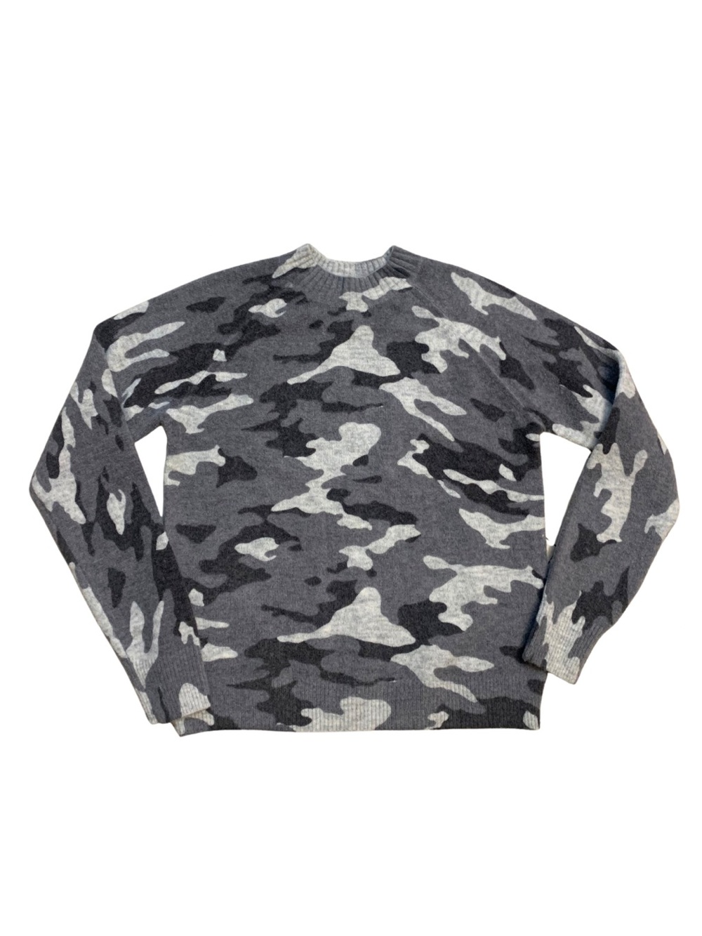 Banana Republic Gray Camo Wool Pullover Sweater Fall Winter Cozy Edgy Military